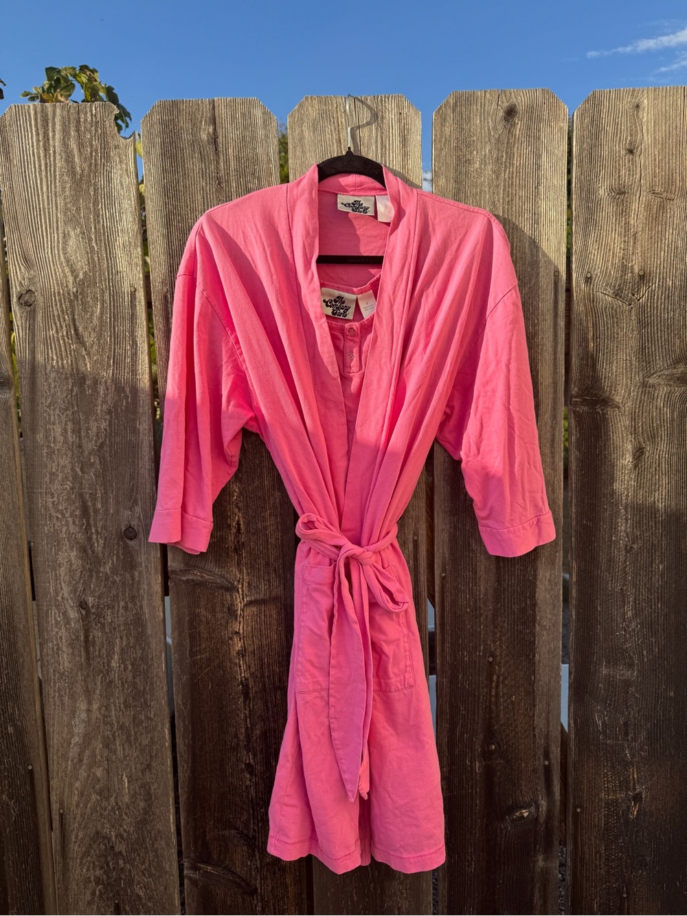 Matching Hot Pink Cotton Robe with Tank Top Sleeveless Nightgown
